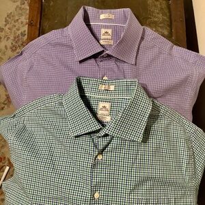 Pair of checkered cotton dress shirts by Peter Millar - Sz 17 Long / 34